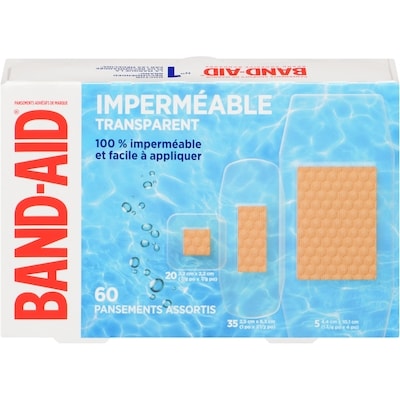 Band-Aid Pansements adhésifs imperméables et transparents, assortis 60 ea, 0,28 $/1ch