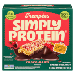 Simply Protein Barres collation trempées choco-baies aromatisé 125 g, 4,80 $/100g