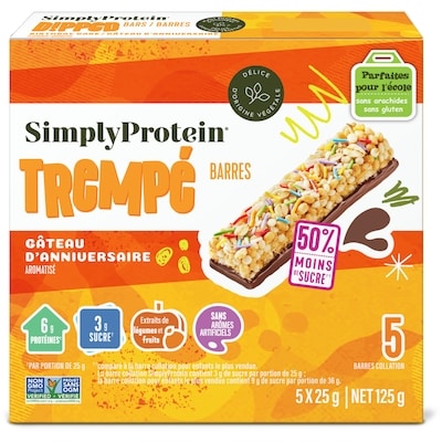 Simply Protein Barre trempée gâteau d'anniversaire paquet de 5 sans gluten 125 g, 5,59 $/100g