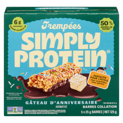 Simply Protein Barre trempée gâteau d'anniversaire paquet de 5 sans gluten 125 g, 5,59 $/100g