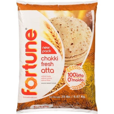 Fortune Whole Wheat Flour Chakki Fresh Atta 9.07 kg, $0.20/100g