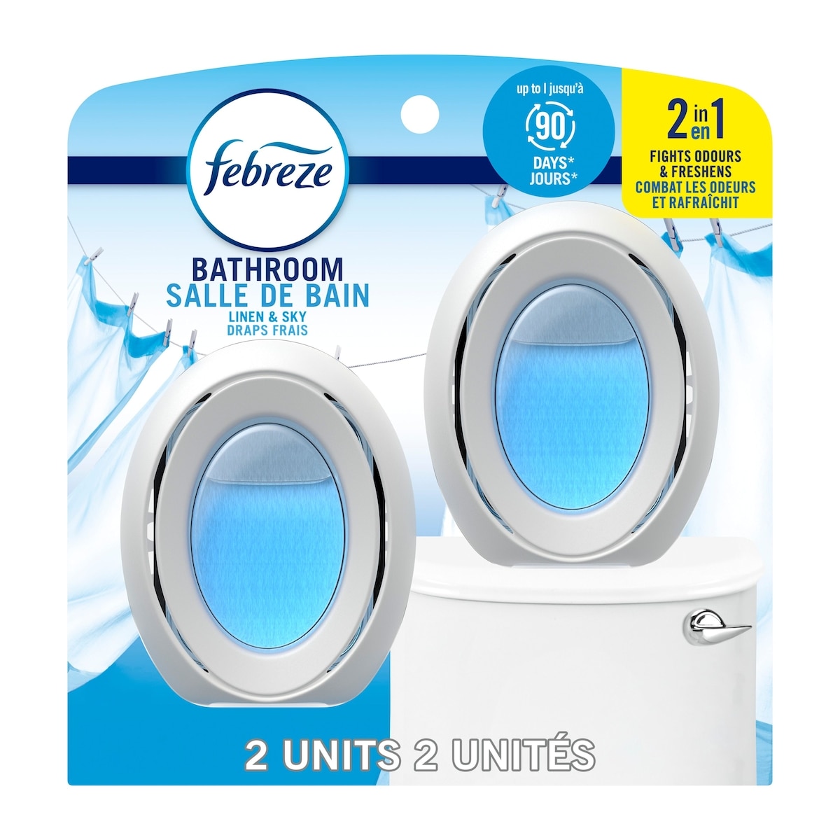 Febreze Bathroom Air Freshener, Odor-Fighting, Linen & Sky Scent, 2 Count 15 ml, $59.93/100ml