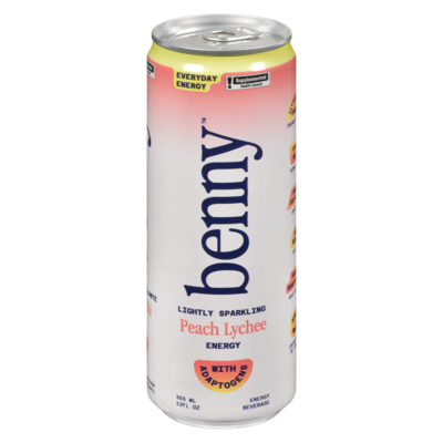 Benny Energy Beverage Peach Lychee 355 ml, $1.26/100ml