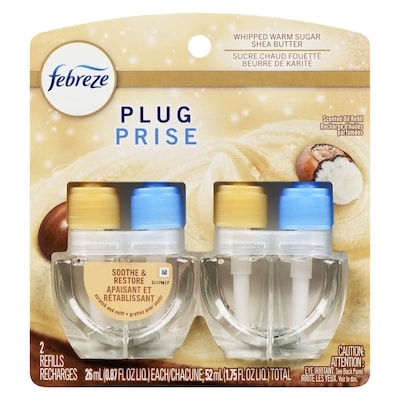 Febreze Assainisseur d’air Prise, recharge d’huile parfumée qui combat les odeurs, parfum Apaisant et rétablissant, 2 recharges 52 ml, 2,98 $/10ml