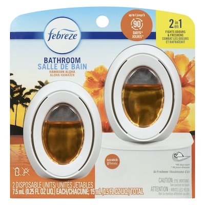 Febreze Bathroom Air Freshener, Odor-Fighting, Hawaiian Aloha Scent, 2 Count 15 ml, $66.60/100ml