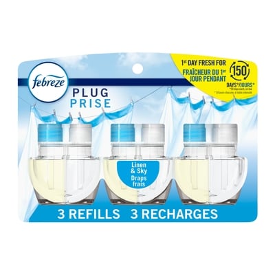 Febreze Recharge d’huile parfumée pour assainisseur d’air à brancher, Draps frais, 3 u 77.7 ml, 20,59 $/100ml