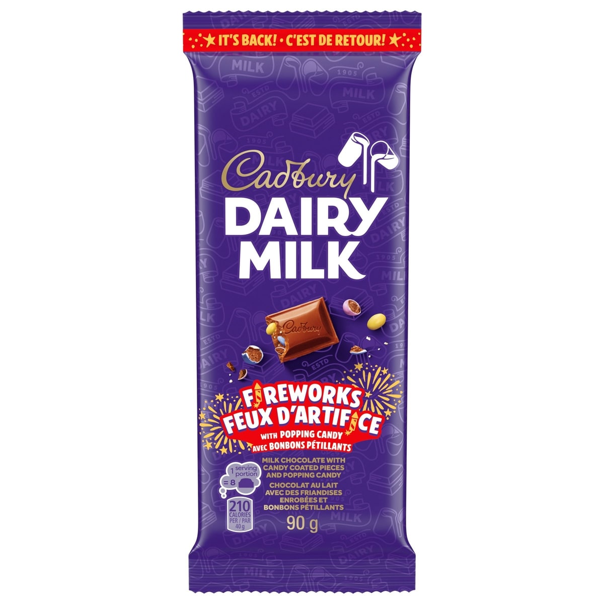 Cadbury DAIRY MILK Feux d’artifice avec bonbons pétillants 90 g, 4,77 $/100g