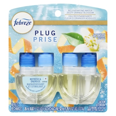 Febreze Assainisseur d’air Prise, recharge d’huile parfumée qui combat les odeurs, parfum Rafraîchissant et énergisant, 2 recharges 52 ml, 2,98 $/10ml