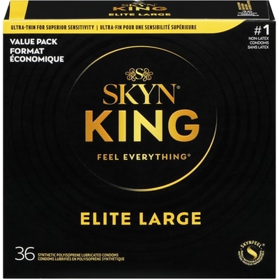 Skyn Condoms lubrifiés en polyisoprène synthétique king elite large format économique 36 ea, 0,72 $/1ch
