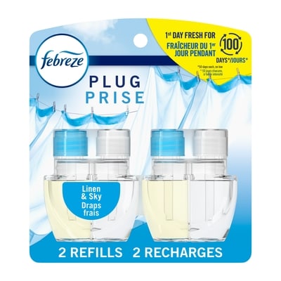 Febreze Recharge d’huile parfumée pour assainisseur d’air à brancher, Draps frais, 2 u 52 ml, 1,92 $/10ml