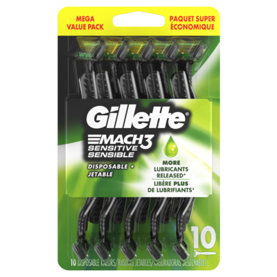 Gillette Rasoirs jetables Sensible pour hommes, 10 unités 10 ea, 3,60 $/1ch