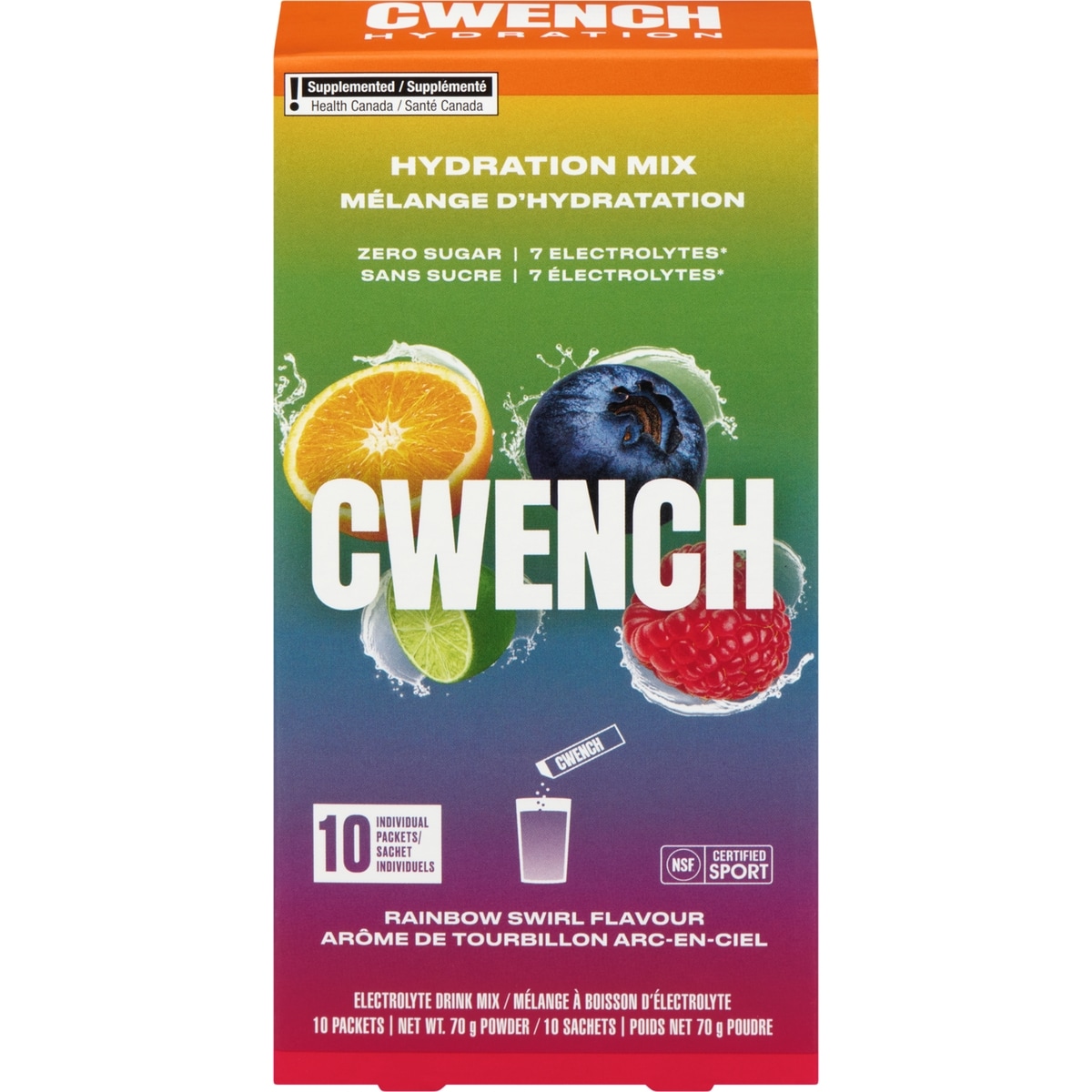 CWENCH Hydration Mix Electrolyte Drink Mix Powder Rainbow Swirl Flavour 10 ea, $2.00/1ea