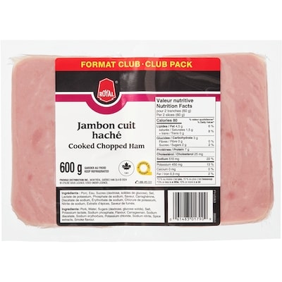 Royal Jambon cuit haché en tranches, format club 600 g, 1,00 $/100g