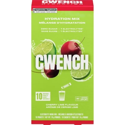 CWENCH Hydration Mix Electrolyte Drink Mix Powder Cherry Lime Flavour 10 ea, $2.00/1ea
