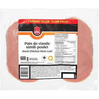 Royal Pain de viande au simili-poulet en tranches, format club 600 g, 1,00 $/100g