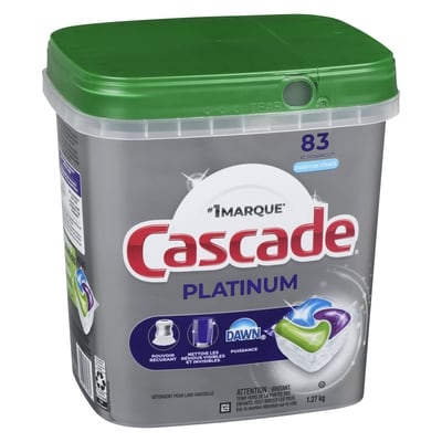 Cascade Capsules pour lave-vaisselle Platinum, détergent pour lave-vaisselle, savon détergent pour vaisselle, parfum Frais, 83 unités 83 ea, 0,42 $/1ch
