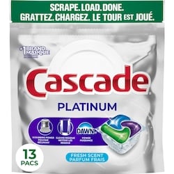 Cascade Capsules pour lave-vaisselle Platinum, détergent pour lave-vaisselle, savon détergent pour vaisselle, parfum Frais, 13 unités 13 ea, 0,62 $/1ch