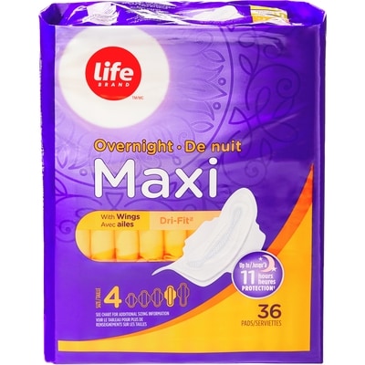 Life Serviettes maxi de nuit, emballage de 36 36 ea, 0,15 $/1ch