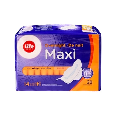 Life Maxi serviettes hygiéniques avec ailettes, paquet de 28 28 ea, 0,20 $/1ch