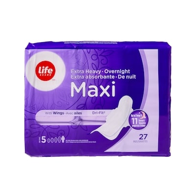 Life Brand Extra Heavy Overnight Maxi Pads 27 Pack 27 ea, $0.25/1ea