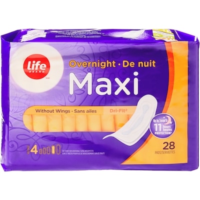 Life Brand Overnight Maxi Pads 28 Pack 28 ea, $0.17/1ea