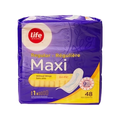 Life Brand Regular Maxi Pads 48 Pack 48 ea, $0.10/1ea