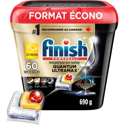 Finish Quantum UltraMAX Lessive Automatique pour Lave-Vaisselle, Citron 60 ea, 0,47 $/1ch