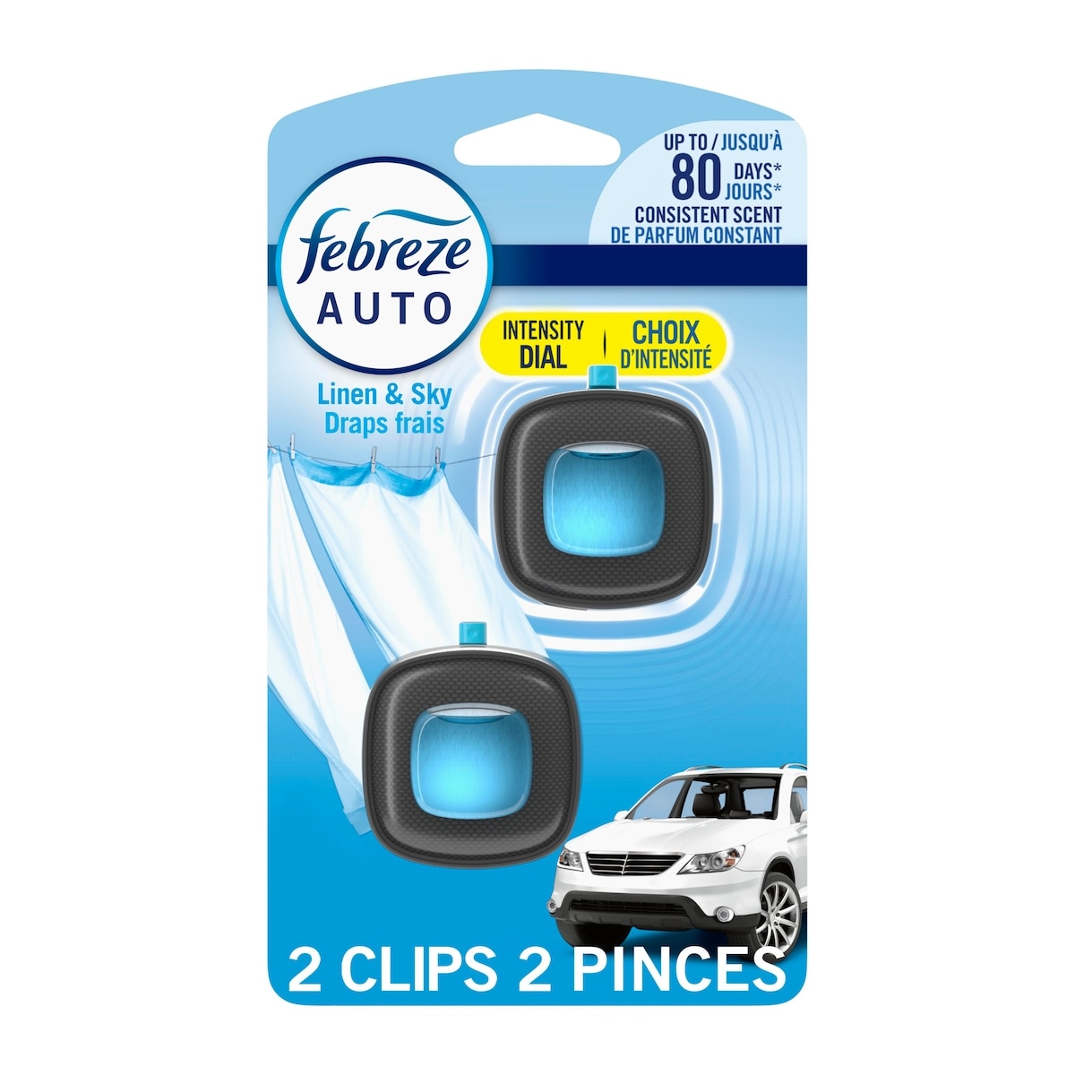 Febreze Assainisseur d’air pour voiture, pince pour bouche d’air automobile qui combat les odeurs, parfum Draps frais, 2 unités 4 ml, 212,50 $/100ml