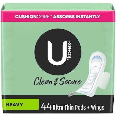 U by Kotex Clean & Secure Ultra Thin Pads w/ Wings, Heavy Absorb, 44 Ct 44 ea, $0.30/1ea