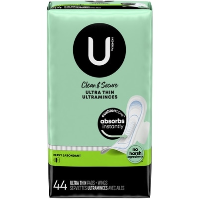 U by Kotex Tampons ultra minces Clean & Secure avec ailes, absorption lourde, 44 unités 44 ea, 0,32 $/1ch