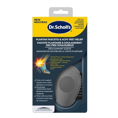 Dr. Scholl’s Le manchon de support de la voûte plantaire Dr. Scholl’s pour soulager la fasciite plantaire et les pieds douloureux, soutien de la voûte plantaire rembourré, bande de compression, insert en mousse, semelle antidérapante, port toute la journée du matin au soir, unisexe 1 paire. 1 ea, 19,99 $/1ch