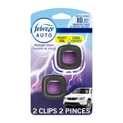 Febreze Car Air Freshener, Odor-Fighting Automotive Vent Clip, Midnight Storm Scent, 2 Count 4 ml, $24.98/10ml