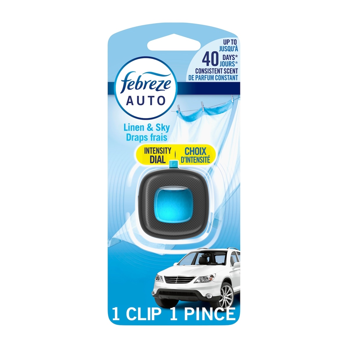 Febreze Assainisseur d’air pour voiture, pince pour bouche d’air automobile qui combat les odeurs, parfum Draps frais, 1 unité 2 ml, 175,00 $/100ml