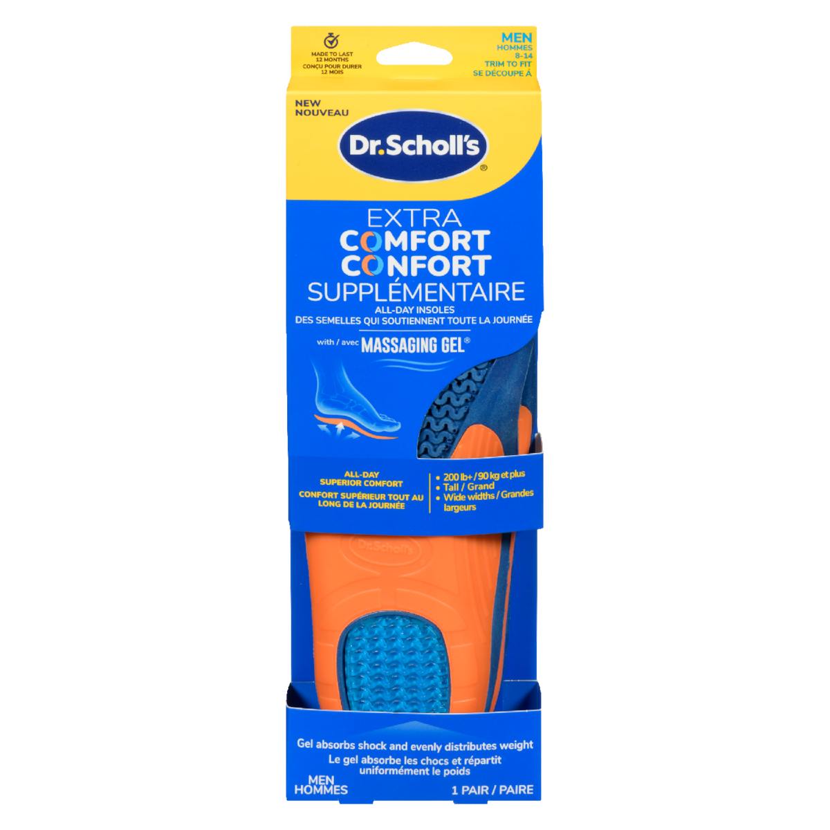 Dr. Scholl’s Des semelles qui soutiennent toute la journée avec massaging gel confort supplémentaire hommes 8-14 1 ea, 19,59 $/1ch