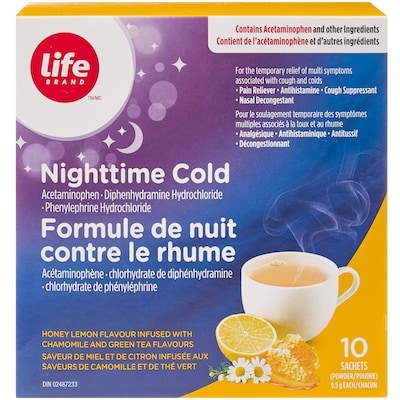 Life Brand Nighttime Cold Powder Sachets, Honey Lemon, 10 Count 10 ea, $0.71/1ea