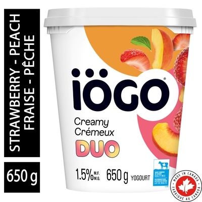 IOGO Yogurt Duo Strawberry-Peach, Yogurt Tub 1.5% 650 g, $0.66/100g
