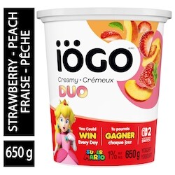 IOGO Duo Strawberry-Peach Yogurt Tub 1% 650 g, $0.69/100g