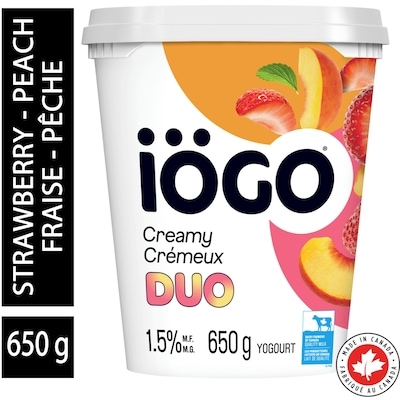 IOGO Yogurt Duo Strawberry-Peach, Yogurt Tub 1.5% 650 g, $0.58/100g