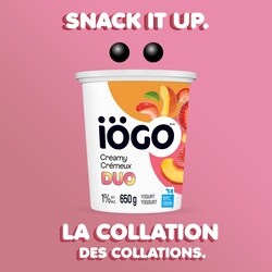 IOGO Duo Strawberry-Peach Yogurt Tub 1% - 650 g | Zehrs