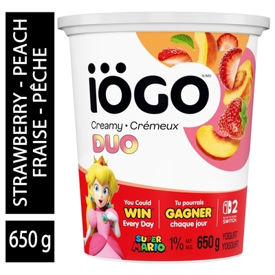 IÖGO Duo yogourt fraise-pêche 1 % 650 g, 0,51 $/100g