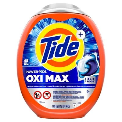 Tide Oxi Max Power PODS Laundry Detergent Pods, 45 Count, Stain Remover Plus Oxi Power 45 ea, $0.69/1ea