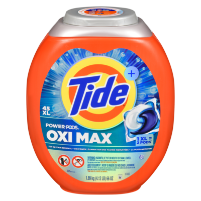 Tide Oxi Max Power PODS Laundry Detergent Pods, 45 Count, Stain Remover Plus Oxi Power 45 ea, $0.69/1ea
