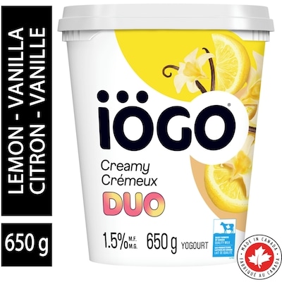 IOGO Yogurt Duo Lemon-Vanilla, Yogurt Tub 1.5% 650 g, $0.69/100g