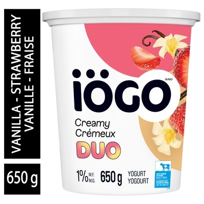 IOGO Duo Vanilla-Strawberry Yogurt Tub 1% 650 g, $0.66/100g