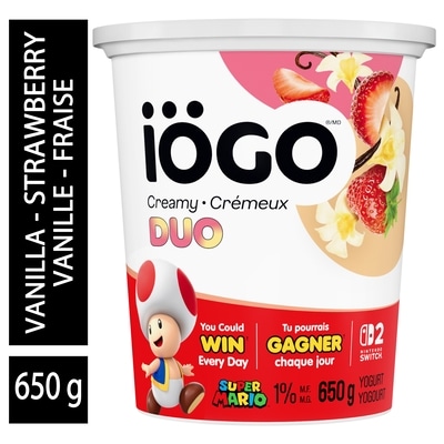 IOGO Duo Vanilla-Strawberry Yogurt Tub 1% 650 g, $0.69/100g