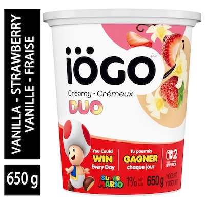 IÖGO Duo yogourt vanille-fraise 1 % 650 g, 0,51 $/100g
