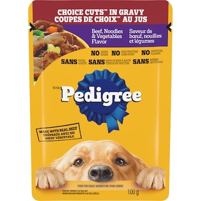 Pedigree Nourriture humide pour chiens adultes Coupes De Choix Au Jus saveur de bœuf, nouilles et légumes 100 g, 1,10 $/100g