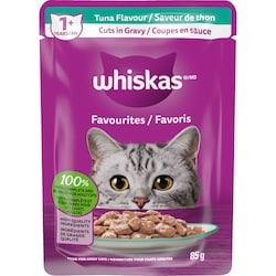 Whiskas Nourriture humide pour chats adultes Favoris coupes en sauce – saveur de thon 85 g, 1,16 $/100g