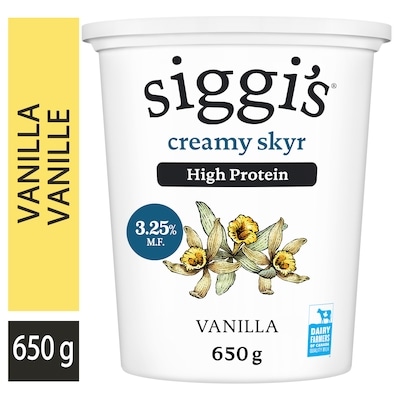 siggi’s Yogourt skyr vanille 3.25 % 650 g, 1,38 $/100g