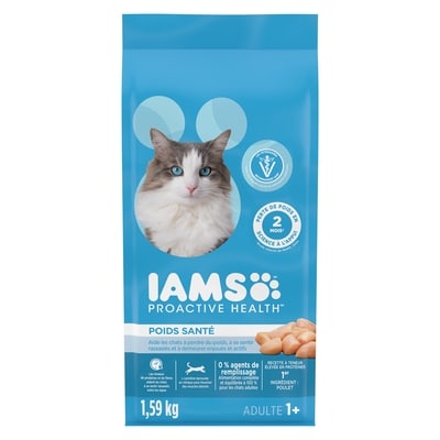 Iams Nourriture sèche pour chats adultes PROACTIVE HEALTH Poids santé Recette au poulet, sac de 1,59 kg 1.59 kg, 1,04 $/100g